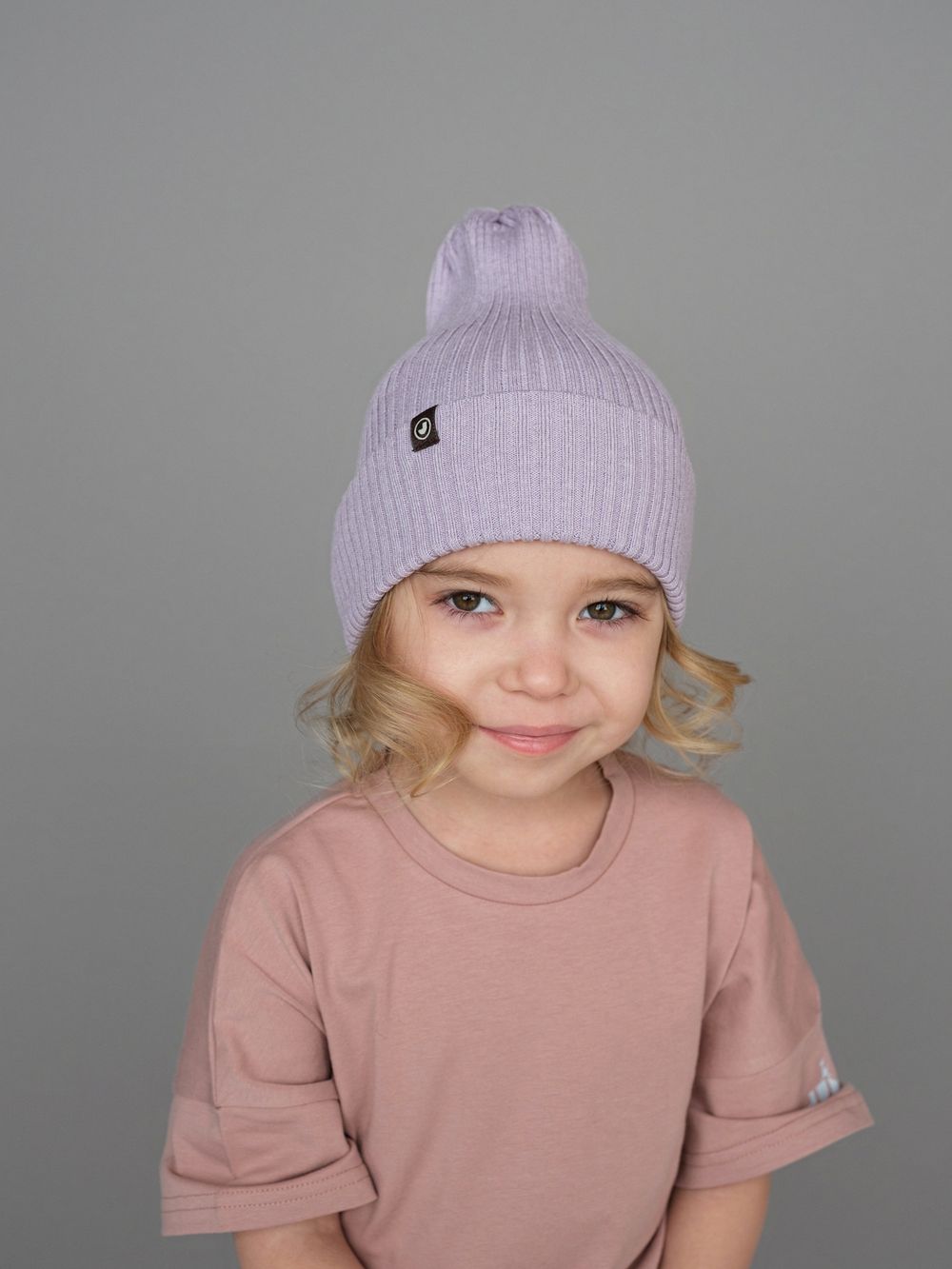 Шапка вязаная-резинка хлопковая КЭП(Лаванда)