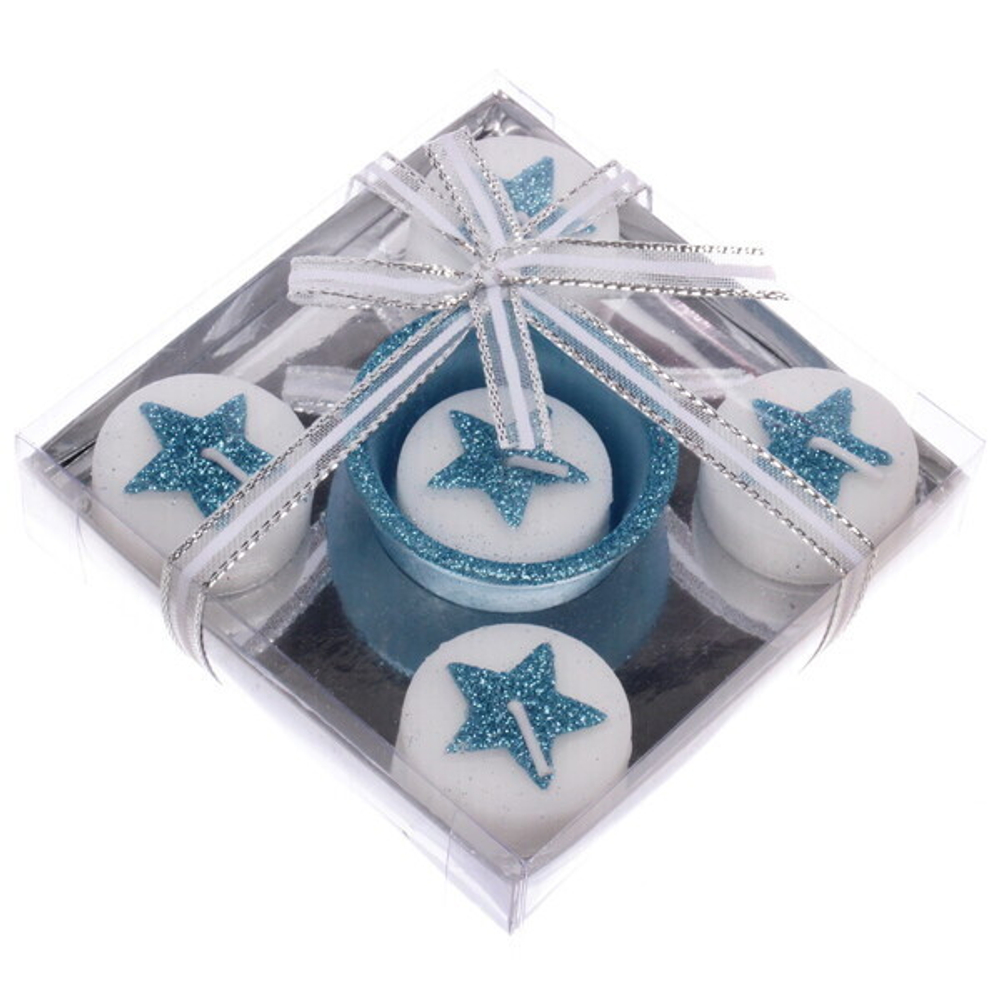 Набор свечей «Сказочные звёзды» 11,5х11,5х3 см, голубой