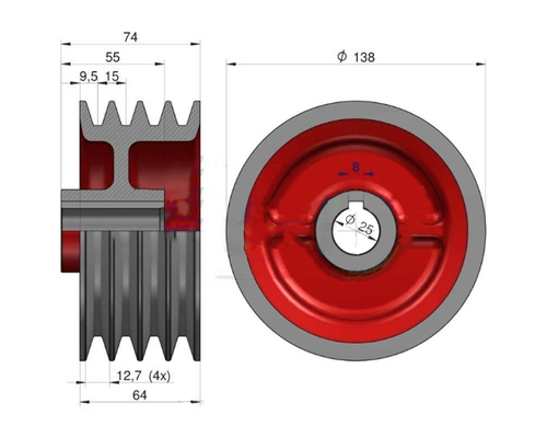 Шкив малый (136 мм) D-25 4 ручья косилки Wirax Z-069