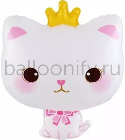 Шар (24''/61 см) Фигура, Котенок Принцесса, Белый, 1 шт.