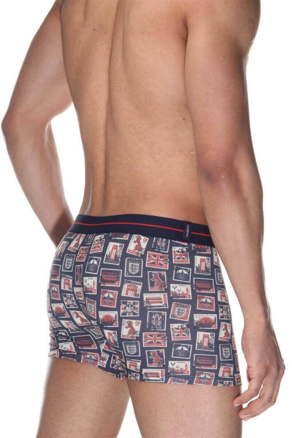 Мужские трусы-боксеры с принтом в виде почтовых марок (Размер: XXL) (Цвет: темно-синий)