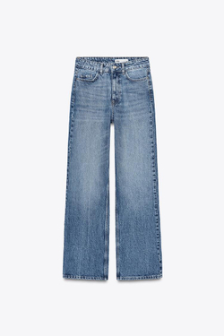ZARA ДЖИНСЫ Z1975 STRAIGHT HIGH-WAIST FULL LENGTH С ВЫСОКОЙ ПОСАДКОЙ, ВЫЦВЕТШИЙ СИНИЙ
