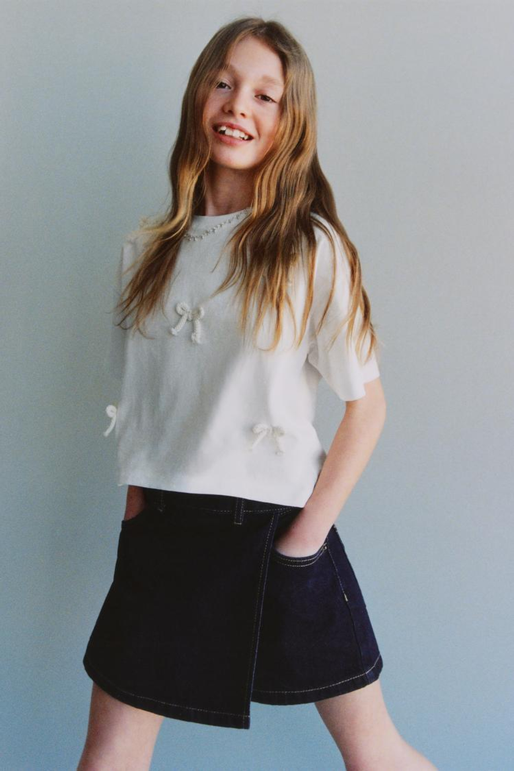 ZARA ДЖИНСОВАЯ ЮБКА-ШОРТЫ, ТЕМНО-СИНИЙ