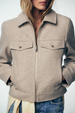 ZARA КУРТКА ИЗ МЯГКОЙ ТКАНИ НА МОЛНИИ, БЕЖЕВЫЙ