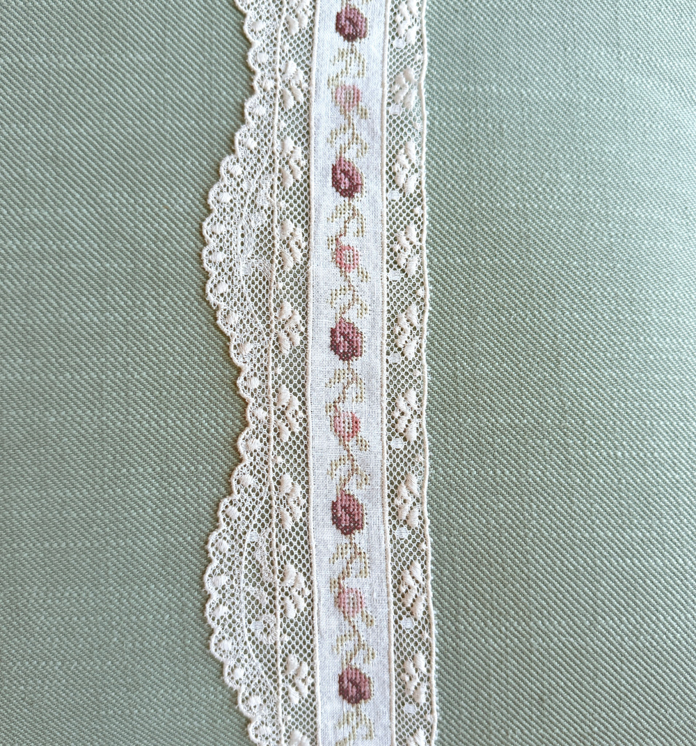 Кружево на сетке вышивка /хлопок /лен (Франция) ш-7см 1 м