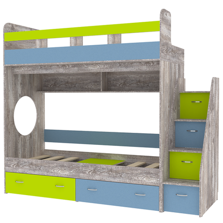 Двухъярусная кровать КарИВи Юниор 1 80x160 Бетон Лайм, Синий