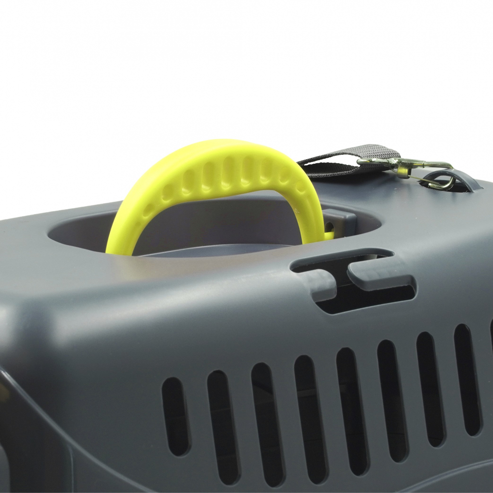 Переноска ZOOSET с металлической дверцей и ремнем, серая/желтая - (S) 42х29х29,5 см