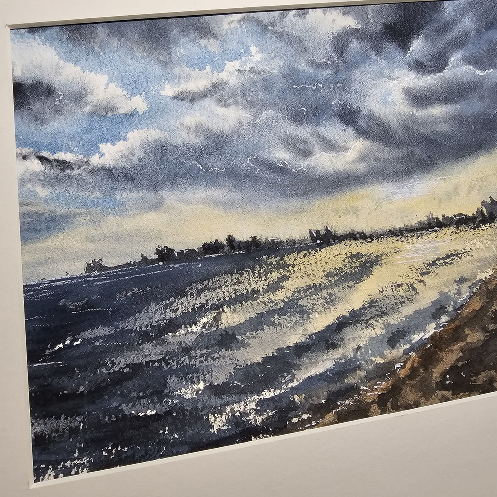 Картина акварельная авторская в паспарту 21х30 см на стену для интерьера "Город у воды"