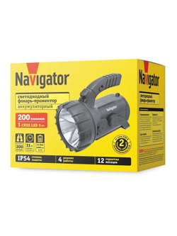 Фонарь-прожектор аккумуляторный кемпинговый 94 975 NPT-SP12-ACCU 1LED 3Вт 18 + 4LED аккум. 3.7В 4А.ч NAVIGATOR 94975