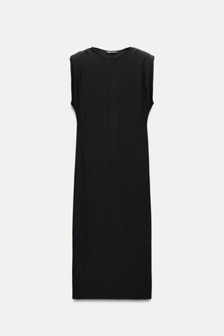 ZARA ДЛИННОЕ ПЛАТЬЕ С ПОДПЛЕЧНИКАМИ, ЧЕРНЫЙ