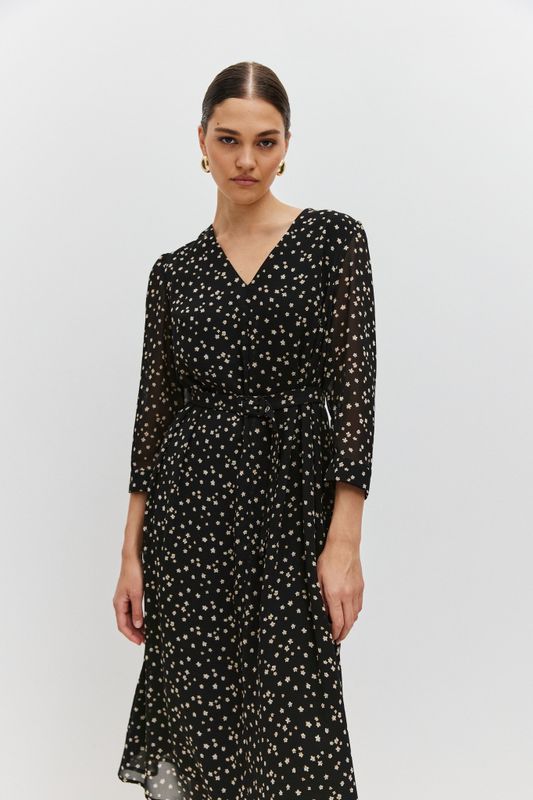 Платье-трапеция из шифона, цветочный принт