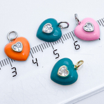 Подвеска Сердце, цвет серебро (родий)+оранжевый, размер 13*12 мм, цена за 1 шт