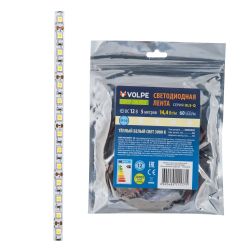 ULS-Q221 5050-60LED-m-10mm-IP20-DC12V-14.4W-m-5M-3000K Гибкая светодиодная лента на самоклеящейся основе. Катушка 5 м. в герметичной упаковке. Теплый белый свет3000K. ТМ Volpe.
