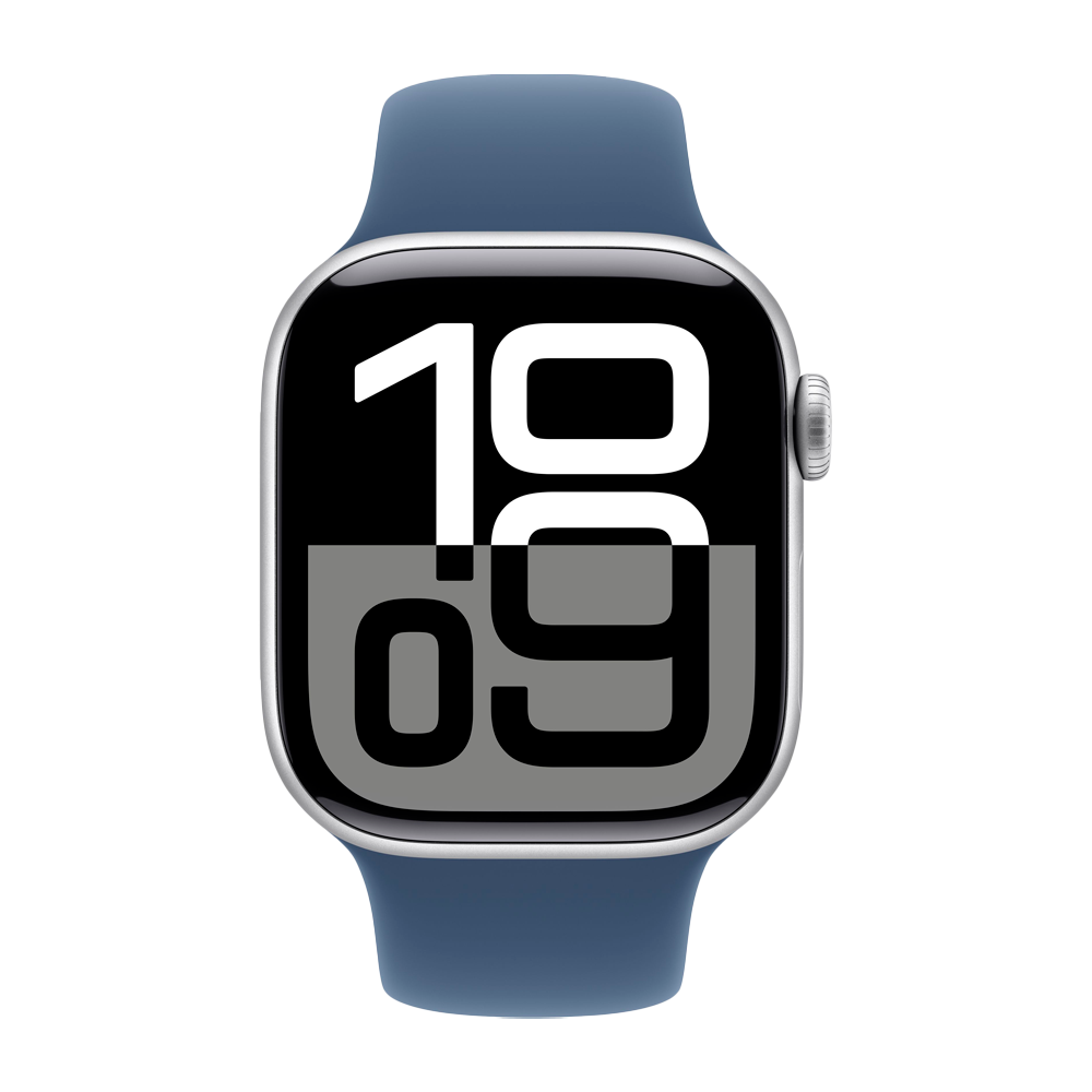 Умные часы Apple Watch Series 10 GPS, 42mm, Silver Aluminium Case with Sport Band S/M, Denim (Серебристый)