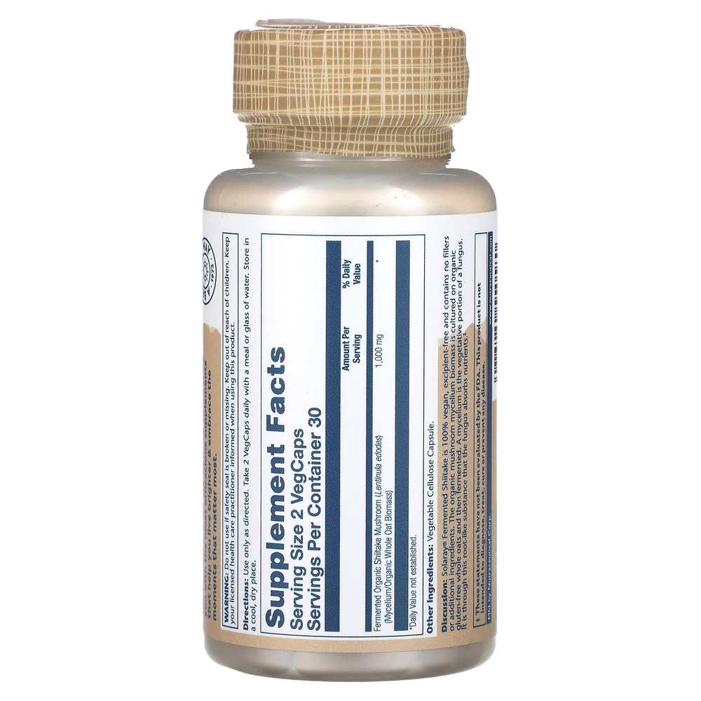 Solaray, Ферментированные грибы шиитаке, 60 вегетарианских капсул (500 мг на капсулу)