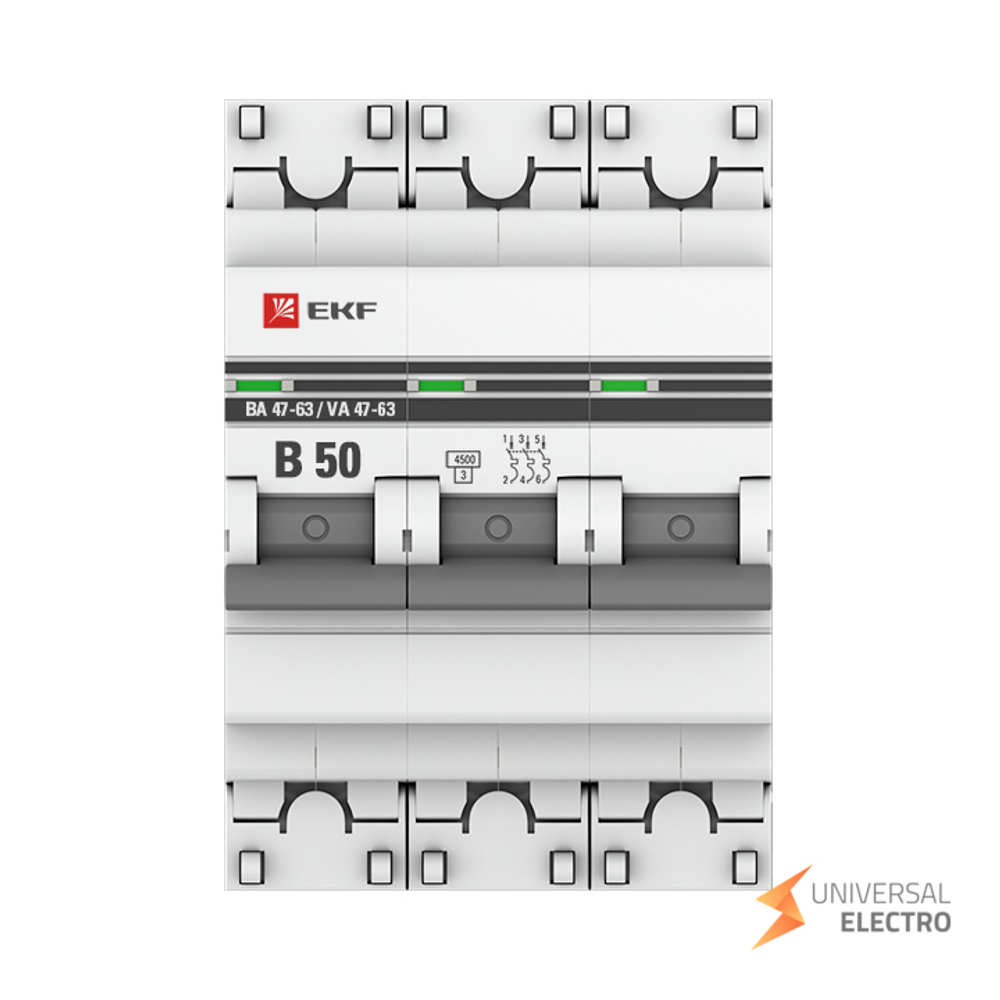 Автоматический выключатель 3P 50А (В) 4,5kA ВА 47-63 EKF PROxima