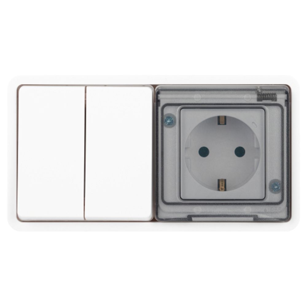 Блок розетка с выключателем ЭРА Эксперт 11-7522-01 двойной IP55, 16A(10AX)-250В, СУ, белый | Эра Эксперт