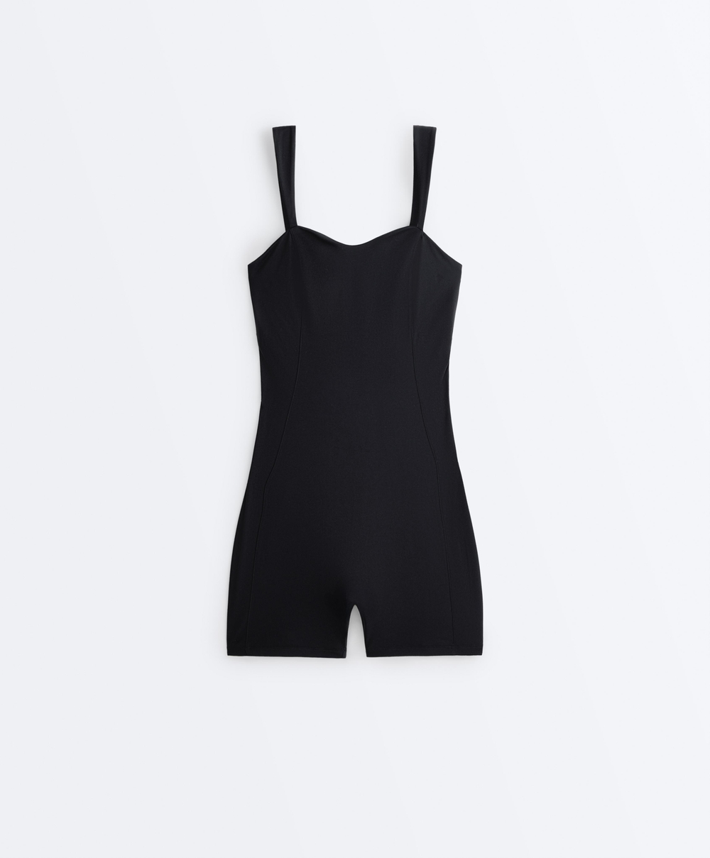 Oysho Короткий комбинезон Comfortlux с вырезом сердечком, черный