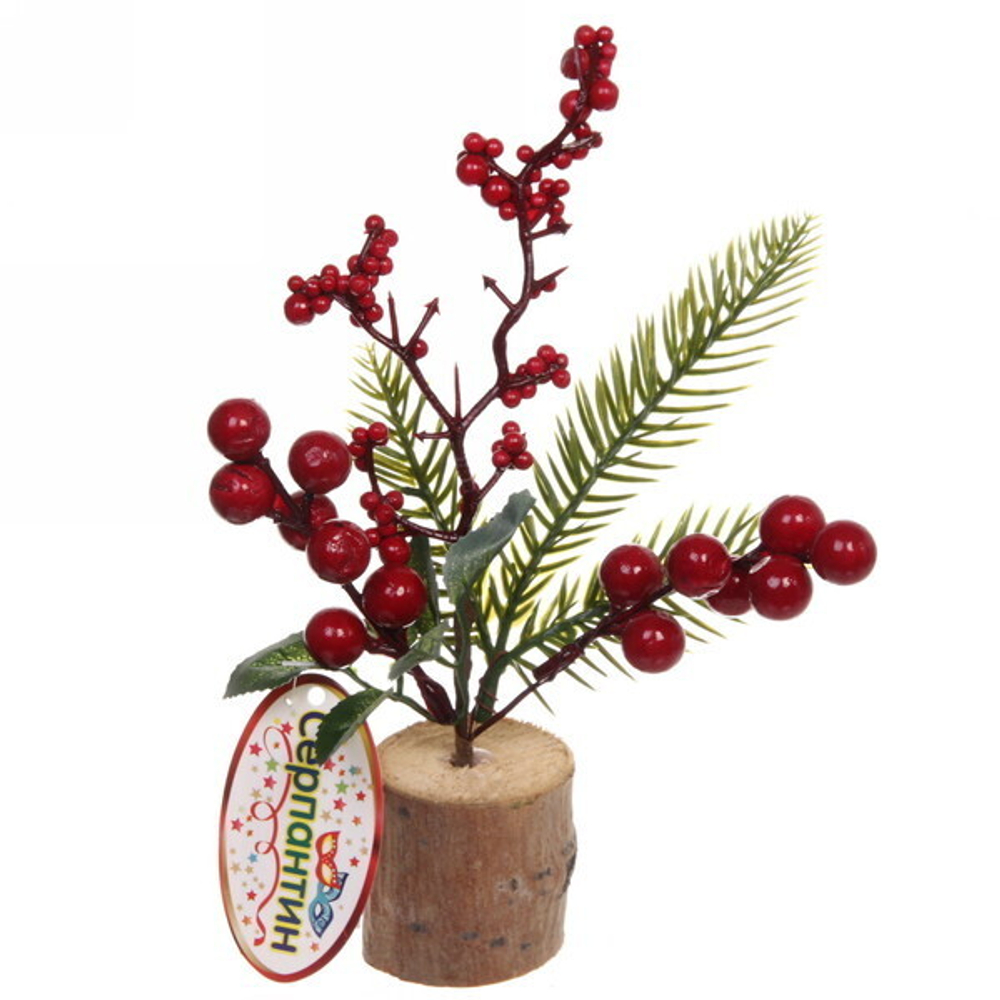 Композиция новогодняя «Зимние ягоды на пеньке», 30*12 см