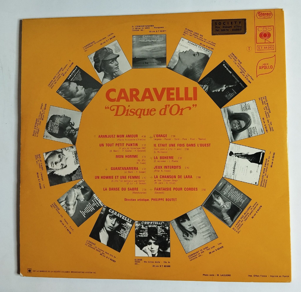 Винтажная виниловая пластинка LP Caravelli Disque Dor (France 1972)