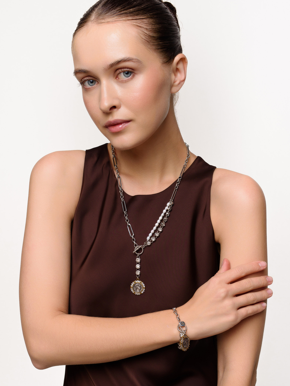 Колье "Coin rich pearl" Bicolor