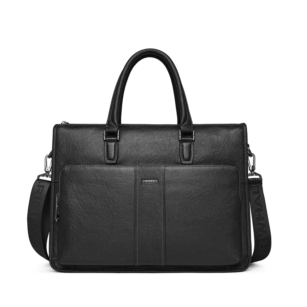 FAIRWHALE Top Grain Cow Leather Laptop Bag, Handbag, Briefcase Large Men"s Black