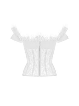 Tоп корсетного типа из крепа и кружева с рюшами и бантом