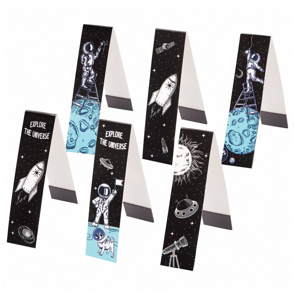Закладки для книг с магнитом DEEP SPACE, набор 6 шт., блестки, ЮНЛАНДИЯ, 113445