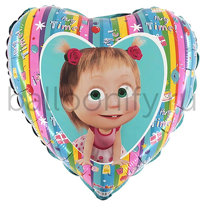 Фольгированная фигура, круг, Маша и Медведь радуга,18"/46СМ