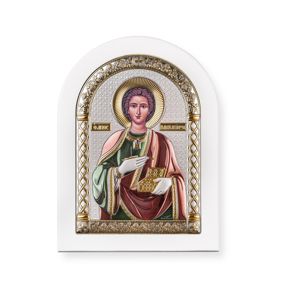 Пантелеймон, арочная, белое дерево, эмаль 105х140
