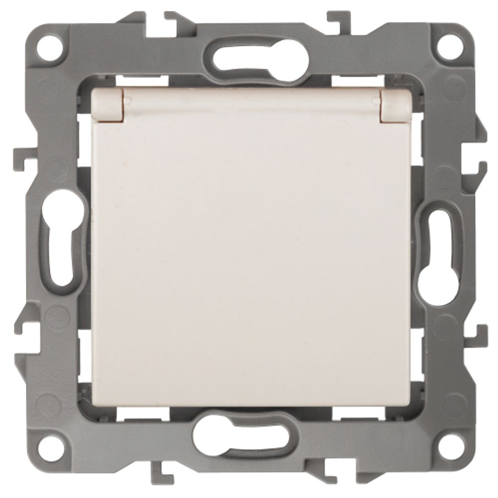 Розетка ЭРА Серия 12 12-2103-02 с заземлением 2P+E Schuko со шторками с крышкой 16A-250В IP20 слоновая кость