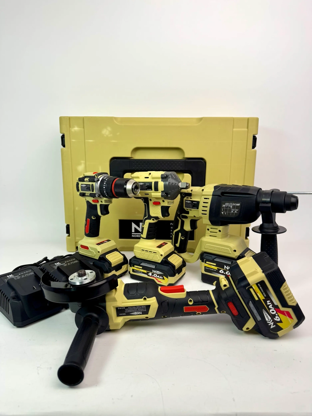Аккумуляторный Набор Электроинструмента 4в1 NK 11.2 (ушм, шуруповерт, гайковерт, перфоратор, акб 6.0Ah 2шт, 4.0Ah 2шт)