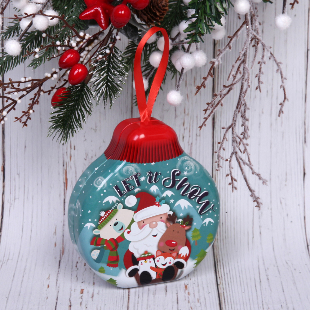 Банка жестяная «Шарик» 13*12*4см Дед Мороз на санках