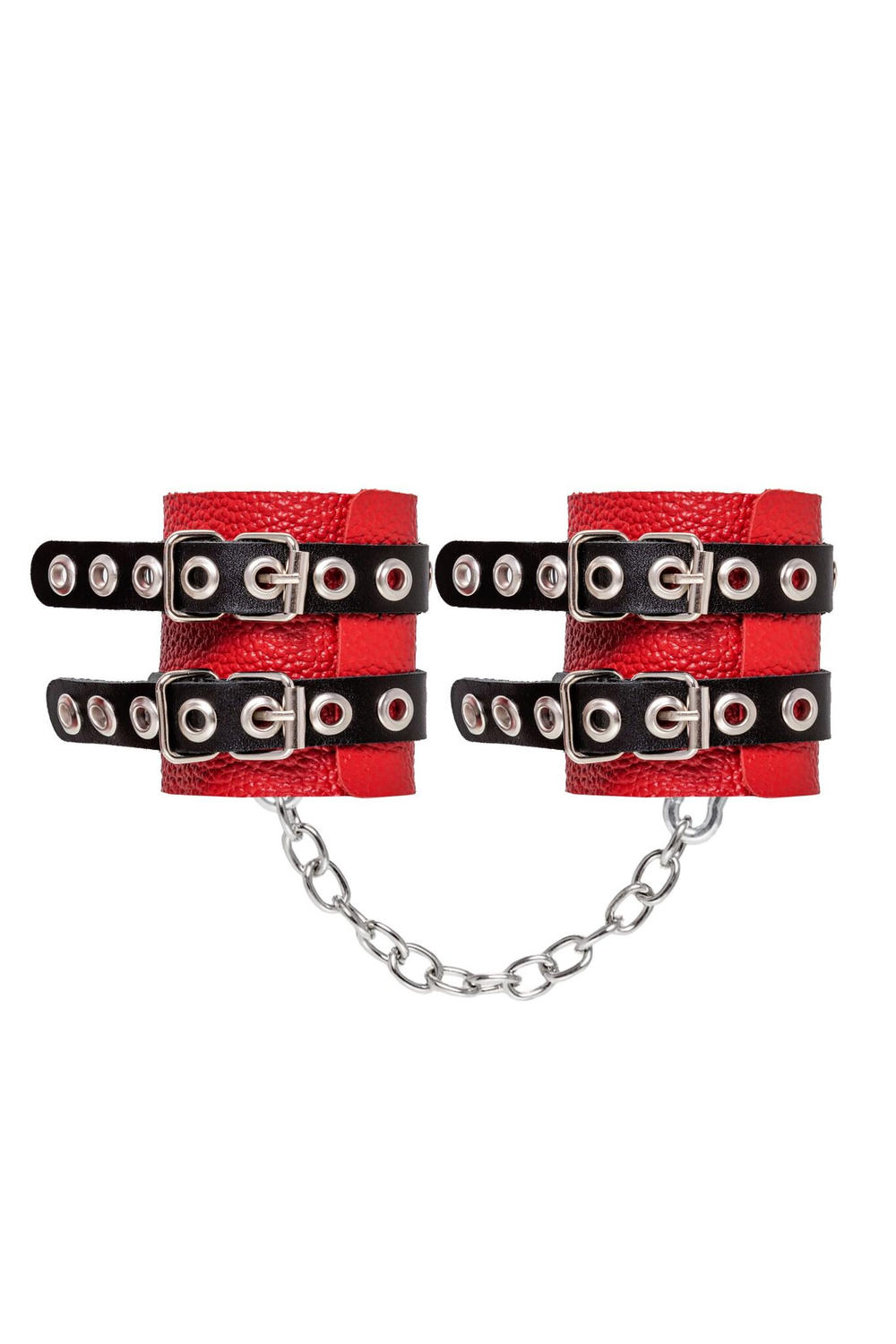 Наручники Pecado 2211 кожаные красно‑черные с цепочкой