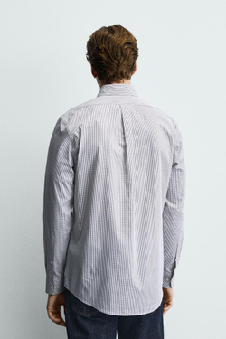 ZARA РУБАШКА REGULAR FIT В КЛЕТКУ, РЫЖЕВАТО-КОРИЧНЕВЫЙ