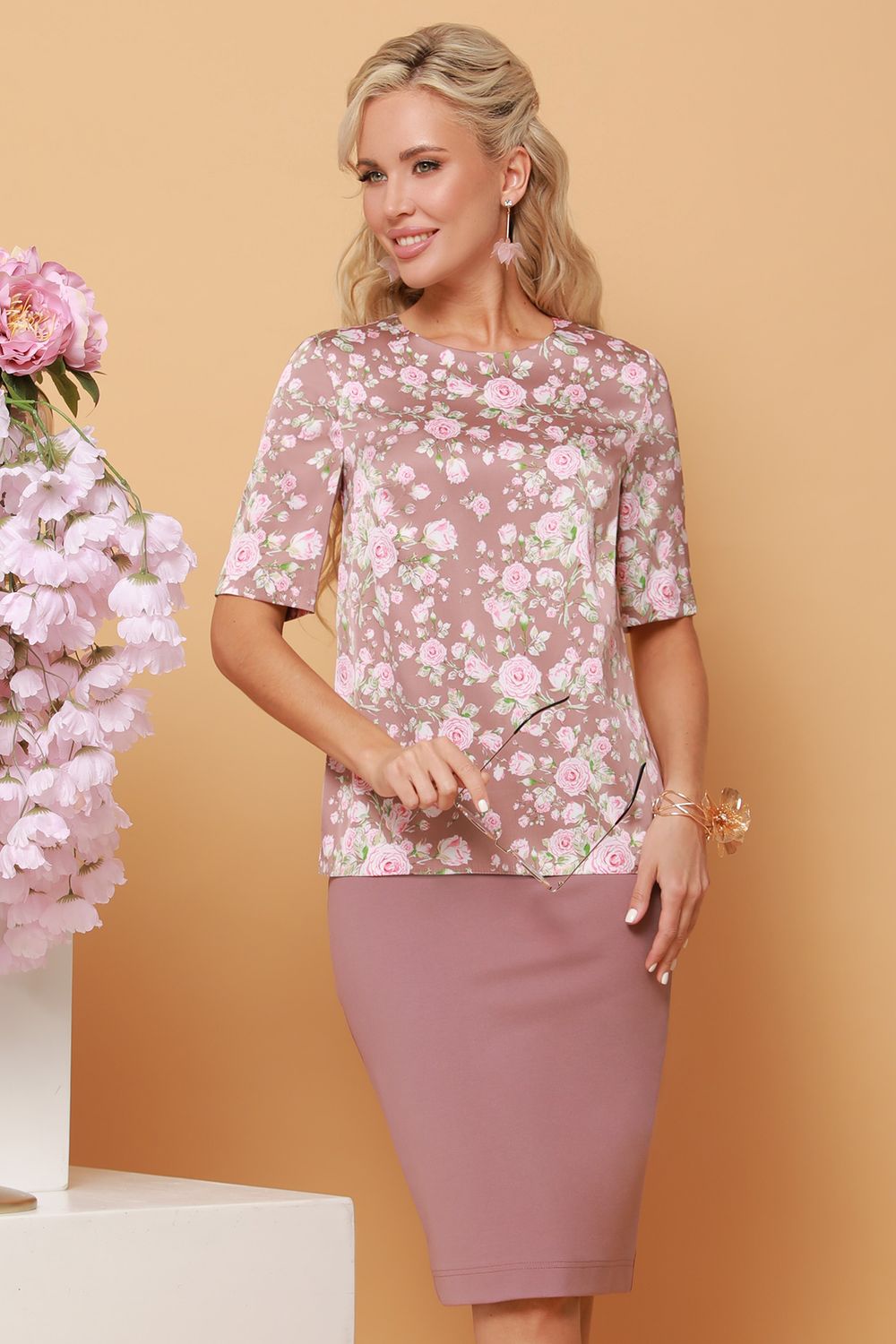 Блузка розовая с розовым принтом DStrend (Акция)