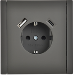 FORTE&PIANO Розетка 1-местная с заземлением с защитными шторками винтовое крепление 16А USB A+C 18Вт FP347 серый IEK