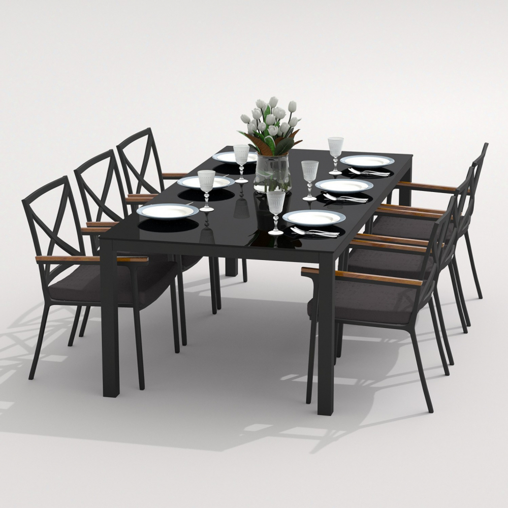 Обеденная группа Ideal Patio КАНА  ФЕСТА  каркас карбон, стол стекло 200, ткань антрацит