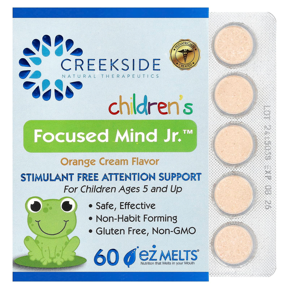 Creekside Natural Therapeutics, Children's Focused Mind Jr.™, апельсиновый крем, 60 таблеток EZ-Melt®