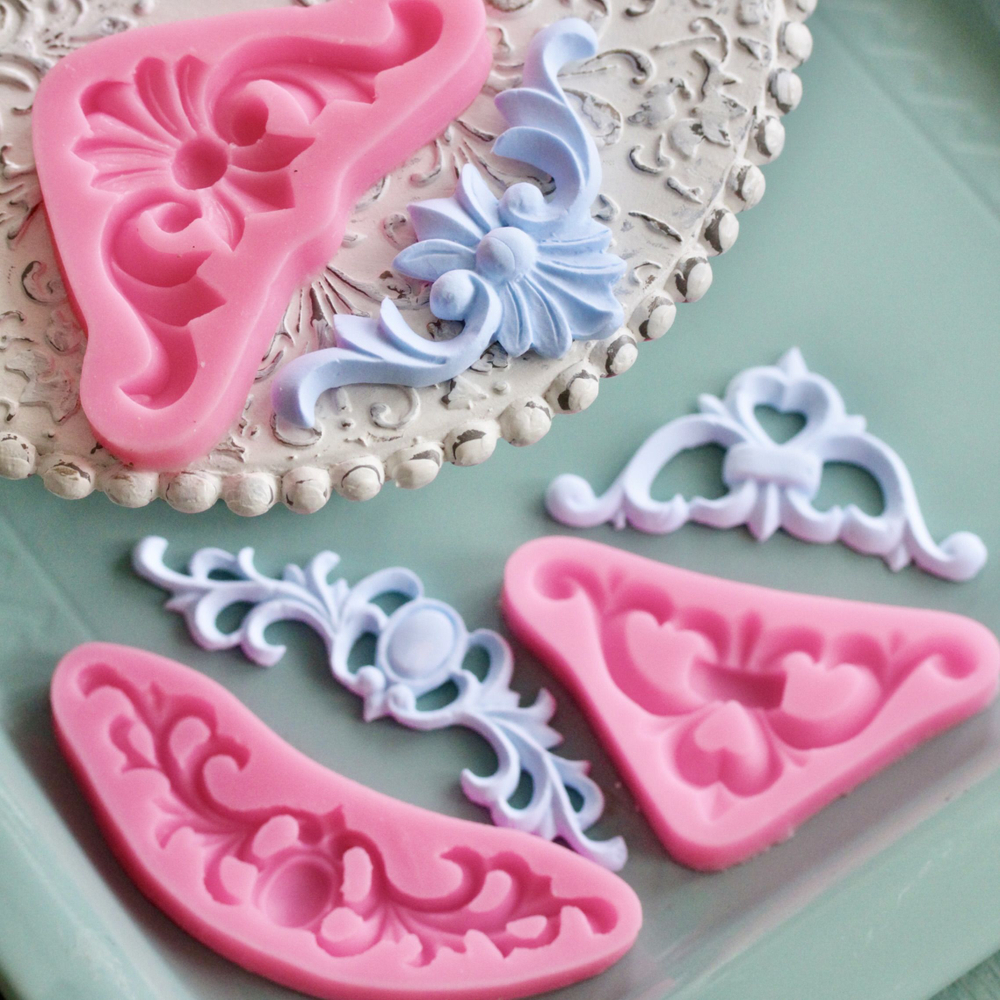 Молды силиконовые для творчества "Набор 3 молда. Лепнина 2" / Форма для лепки из полимерной глины вензели, для мыла и воска / Форма для мыла