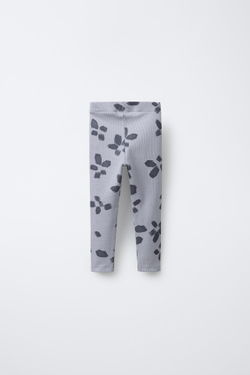 ZARA ЛЕГИНСЫ В РУБЧИК С ЦВЕТОЧНЫМ ПРИНТОМ, СЕРЫЙ/СИНИЙ