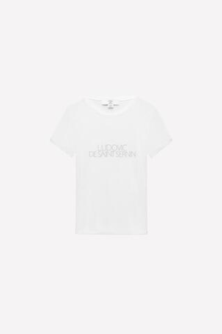 ZARA Х LUDOVIC DE SAINT SERNIN ФУТБОЛКА С КОРОТКИМИ РУКАВАМИ И БЛЕСТЯЩЕЙ НАДПИСЬЮ, БЕЛЫЙ