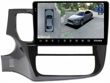 Магнитола Mitsubishi Outlander 3 2012-2022 (левый руль) - Teyes CC3-2K-360 монитор 10.36" 2K QLED на Android 10, 6Гб+128Гб, CarPlay, 4G SIM-слот, 4 камеры в комплекте