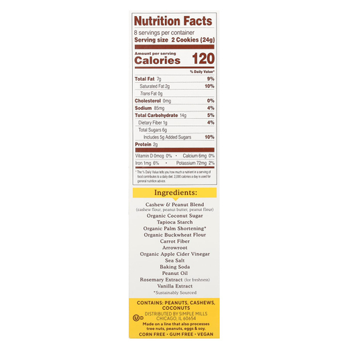 Simple Mills, Сэндвич-печенье, фаршированное ореховым маслом, сливочное арахисовое масло, 190 г (6,7 унции)