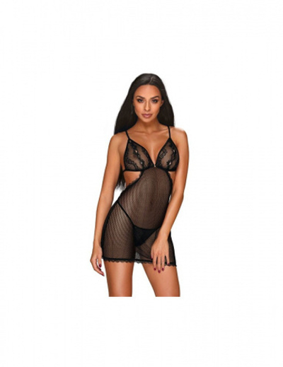 Сетчатая сорочка с трусиками-стринги черного цвета Millagro (Obsessive)