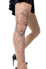 Колготки +size с принтом в виде скульптуры девушки (Размер: XL-XXL-XXXL) (Цвет: бежевый)