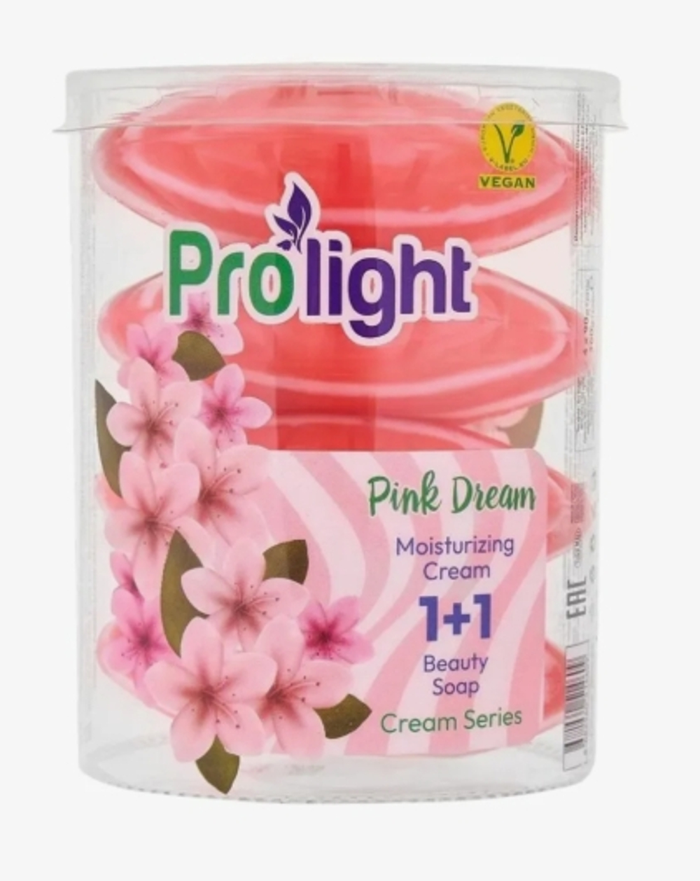PROLIGHT Мыло туалетное с увлажняющим кремом Розовая мечта, 4Х90 гр. (пэт-банка) /16