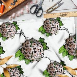 Ткань атлас крупыне белые бутоны