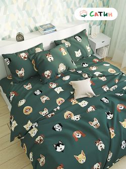 Постельное белье сатин Milky Garden "Dogs " 1,5-сп Наволочка 50x70 см 1 шт Простынь 150x215 см Пододеяльник 145x215 см