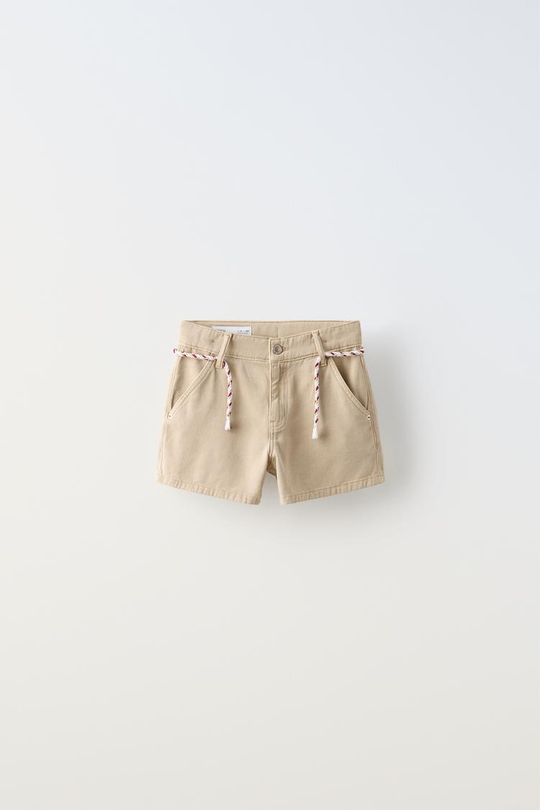 ZARA ШОРТЫ С КОНТРАСТНОЙ ДЕТАЛЬЮ, ЭКРЮ